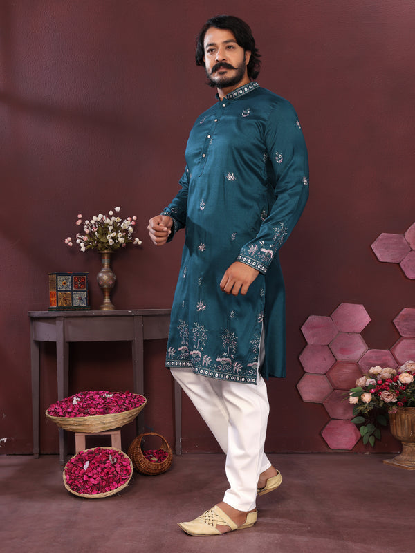 Men’s Premium Smart Silk Sequence Embroidered Kurta with Raymond Cotton Pyjama