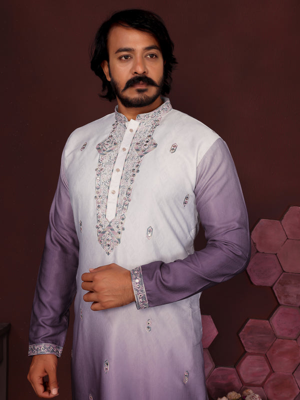 Men’s Premium Cotton Silk Embroidered Kurta with Raymond Cotton Pyjama