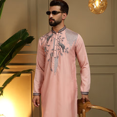 Men’s Viscose Silk Embroidered Kurta with Semi Cotton Chudidar