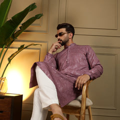 Men’s Heavy Khadi Cotton Mirror Work Kurta with Semi Cotton Chudidar