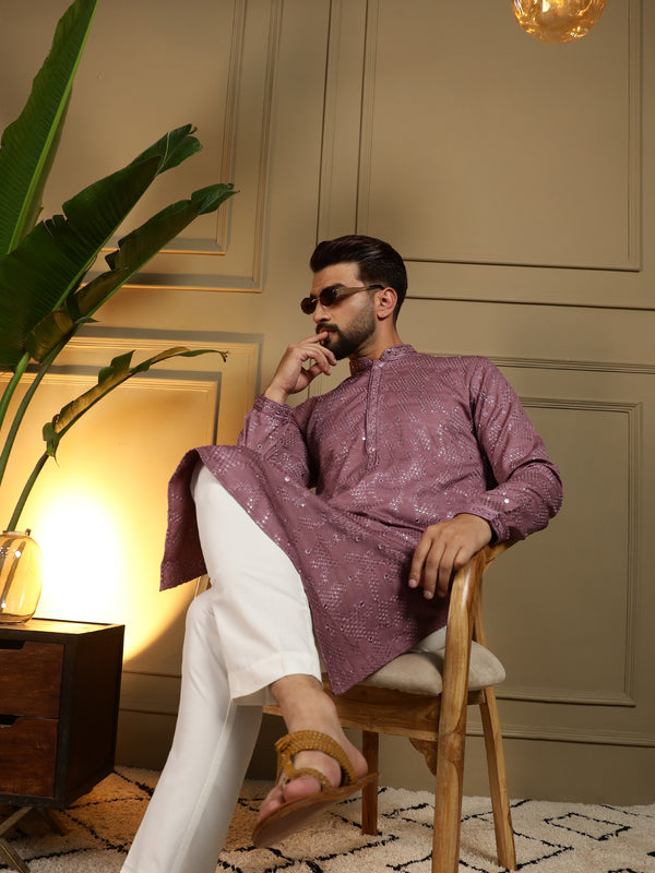 Men’s Heavy Khadi Cotton Mirror Work Kurta with Semi Cotton Chudidar