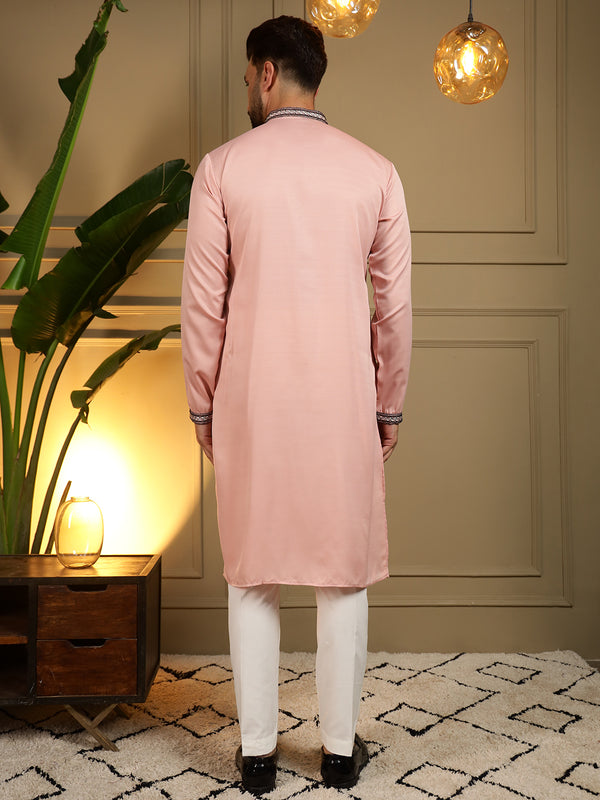 Men’s Viscose Silk Embroidered Kurta with Semi Cotton Chudidar