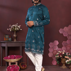 Men’s Premium Smart Silk Sequence Embroidered Kurta with Raymond Cotton Pyjama