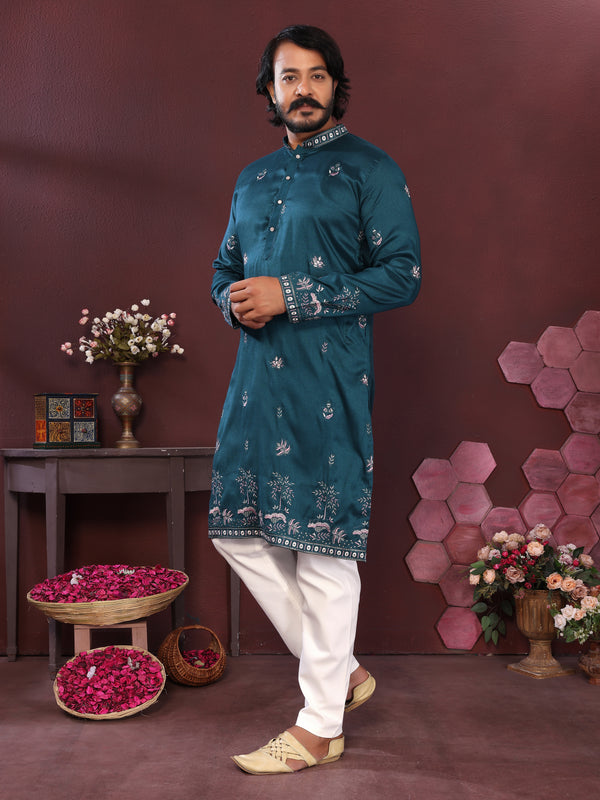 Men’s Premium Smart Silk Sequence Embroidered Kurta with Raymond Cotton Pyjama