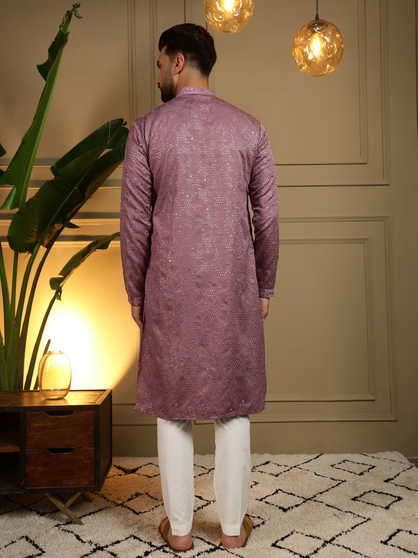Men’s Heavy Khadi Cotton Mirror Work Kurta with Semi Cotton Chudidar