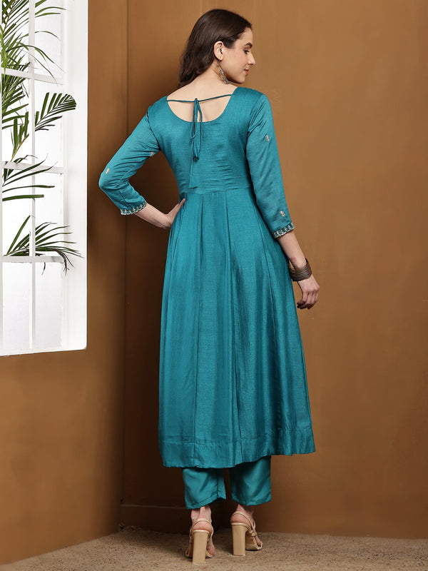 Vichitra Silk Kurta Pant Set With Vichitra Silk Dupatta