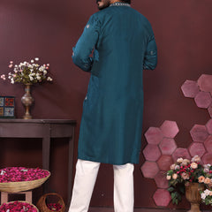 Men’s Premium Smart Silk Sequence Embroidered Kurta with Raymond Cotton Pyjama