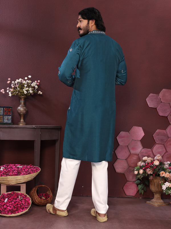Men’s Premium Smart Silk Sequence Embroidered Kurta with Raymond Cotton Pyjama
