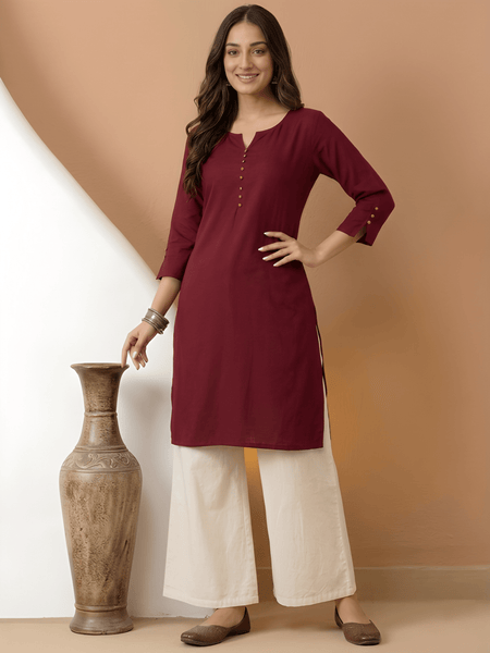 Casual Women’s Maroon Roman Silk Solid Tunic Top