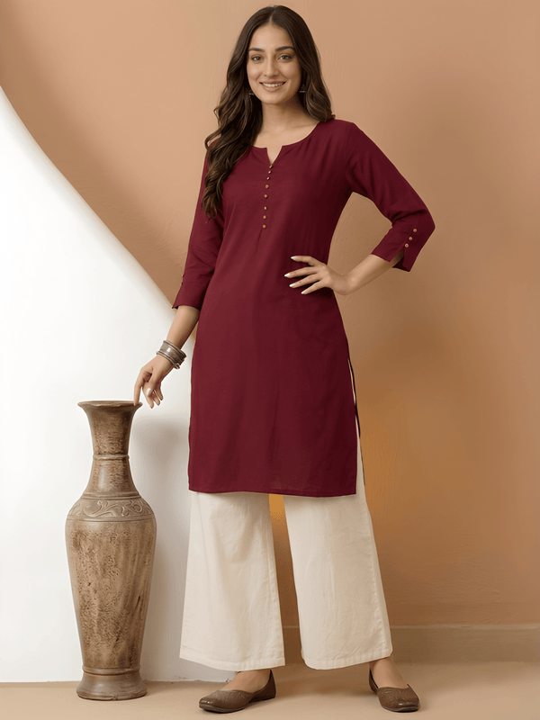 Casual Women’s Maroon Roman Silk Solid Tunic Top
