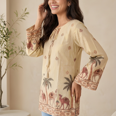 Women’s Off-White Cotton Kalamkari Printed Tunic