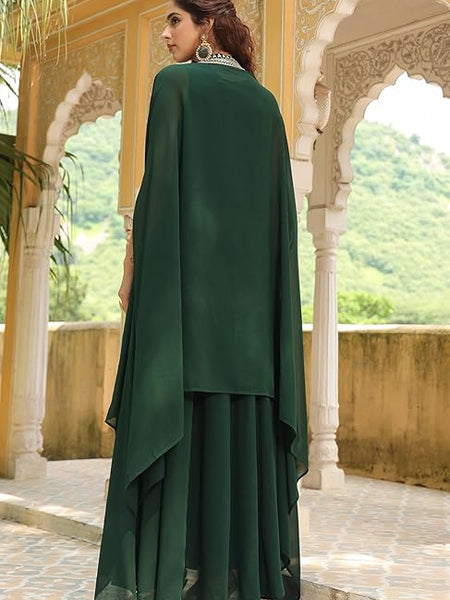 Women’s Georgette Anarkali Maxi Dress with Embroidered Cape