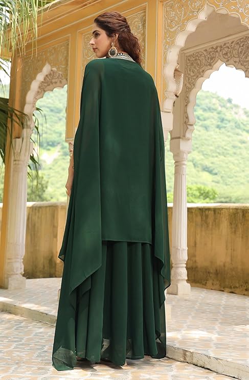 Women’s Georgette Anarkali Maxi Dress with Embroidered Cape