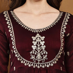 Vichitra Silk Kurta Pant Set With Vichitra Silk Dupatta