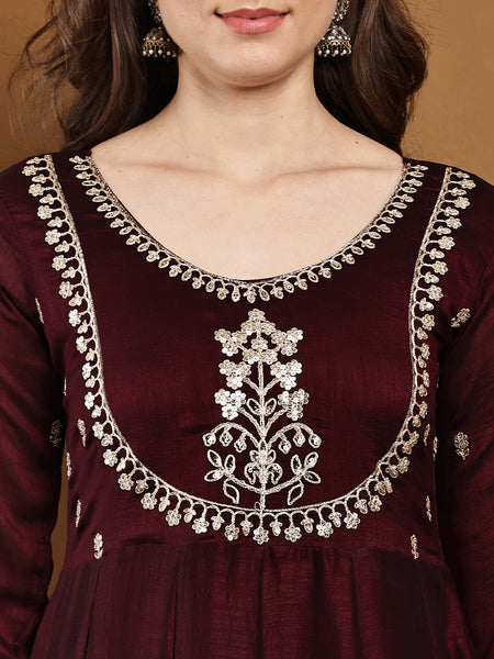 Vichitra Silk Kurta Pant Set With Vichitra Silk Dupatta