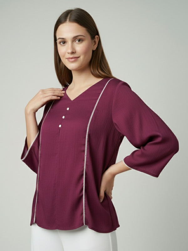 Women’s Fancy Purple Delta Silk Solid Top