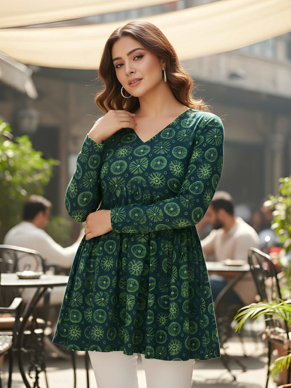 Casual Girls V-Neck Printed Tunic Top