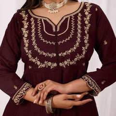 Vichitra Silk Embroidered Kurta Pant with Dupatta Set