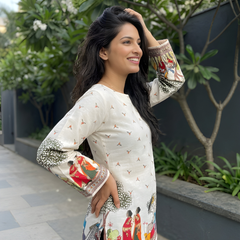 Women’s Cream Cotton Kalamkari Print TunicWomen’s Cream Cotton Kalamkari Print Tunic