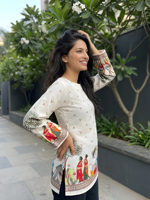 Women’s Cream Cotton Kalamkari Print TunicWomen’s Cream Cotton Kalamkari Print Tunic