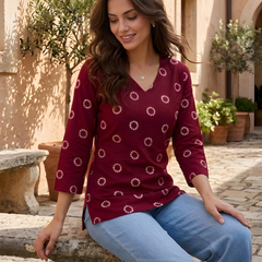 Women’s Maroon Cotton Printed Straight Tunic