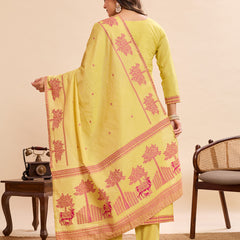 Women's Pure Cotton Jacquard Kurta With Pant & Cotton Dupatta Set