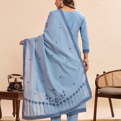 Women's Pure Cotton Jacquard Kurta With Pant & Cotton Dupatta Set