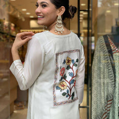 Women’s Viscose Chanderi Embroidered Kurti with Stitched Bottom & Printed Dupatta Set