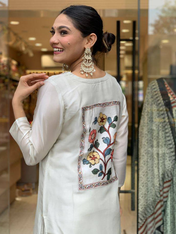 Women’s Viscose Chanderi Embroidered Kurti with Stitched Bottom & Printed Dupatta Set