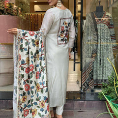 Women’s Viscose Chanderi Embroidered Kurti with Stitched Bottom & Printed Dupatta Set