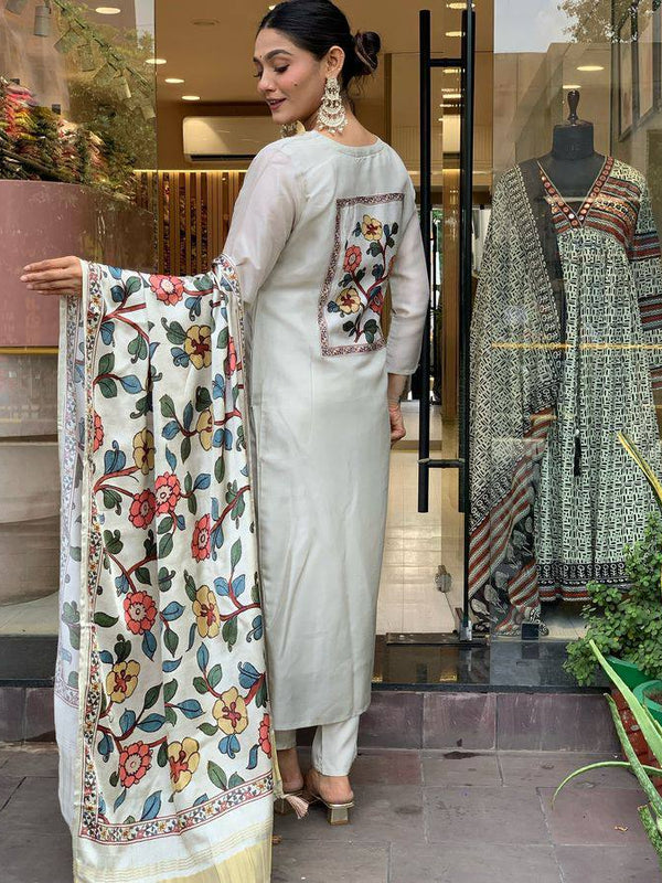 Women’s Viscose Chanderi Embroidered Kurti with Stitched Bottom & Printed Dupatta Set