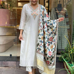 Women’s Viscose Chanderi Embroidered Kurti with Stitched Bottom & Printed Dupatta Set