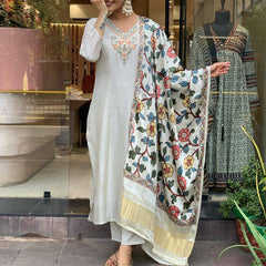 Women’s Viscose Chanderi Embroidered Kurti with Stitched Bottom & Printed Dupatta Set
