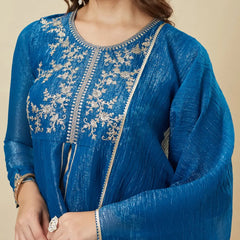 Women's Crunchy Silk Kurta With Pant & Dupatta Set