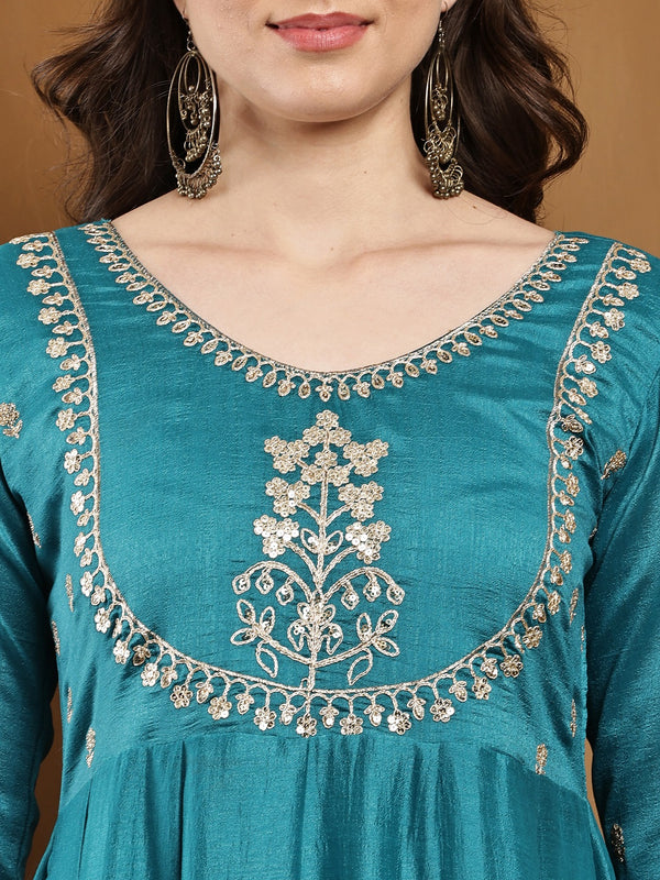 Vichitra Silk Kurta Pant Set With Vichitra Silk Dupatta
