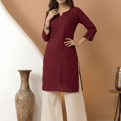 Casual Women’s Maroon Roman Silk Solid Tunic Top