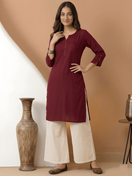 Casual Women’s Maroon Roman Silk Solid Tunic Top