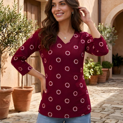Women’s Maroon Cotton Printed Straight Tunic