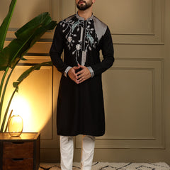 Men’s Viscose Silk Embroidered Kurta with Semi Cotton Chudidar