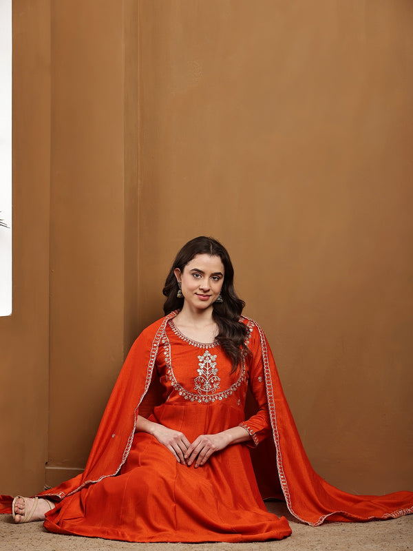 Vichitra Silk Kurta Pant Set With Vichitra Silk Dupatta