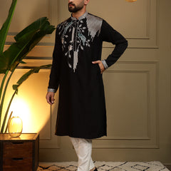 Men’s Viscose Silk Embroidered Kurta with Semi Cotton Chudidar