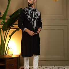 Men’s Viscose Silk Embroidered Kurta with Semi Cotton Chudidar