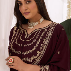 Vichitra Silk Embroidered Kurta Pant with Dupatta Set