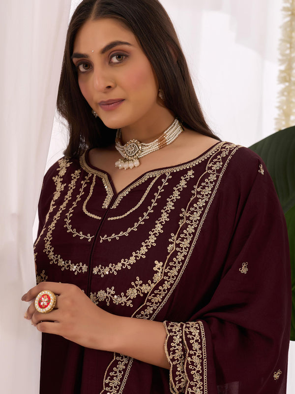 Vichitra Silk Embroidered Kurta Pant with Dupatta Set