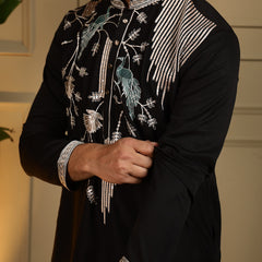 Men’s Viscose Silk Embroidered Kurta with Semi Cotton Chudidar