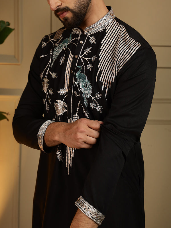 Men’s Viscose Silk Embroidered Kurta with Semi Cotton Chudidar