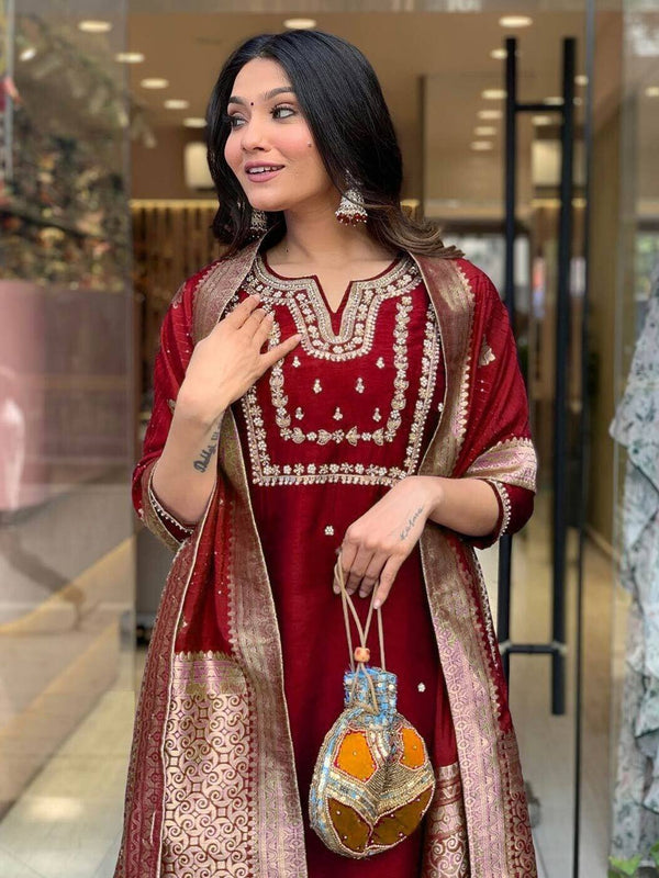 Pure Cotton Kurta Set With Zcard Dupatta