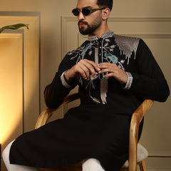 Men’s Viscose Silk Embroidered Kurta with Semi Cotton Chudidar