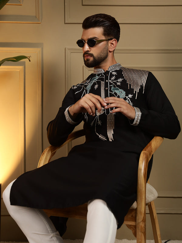 Men’s Viscose Silk Embroidered Kurta with Semi Cotton Chudidar