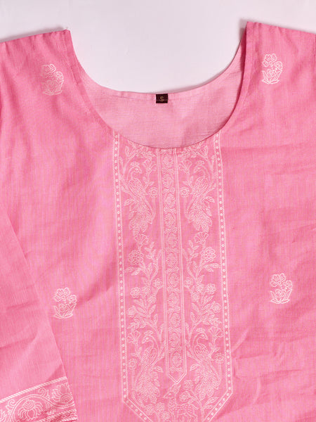 Women's Pure Cotton Jacquard Kurta With Pant & Cotton Dupatta Set